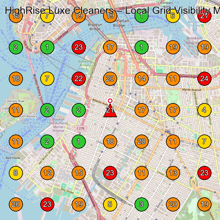 HighRise Luxe Cleaners House Cleaning Service GeoGrid ranking map for Brooklyn NY